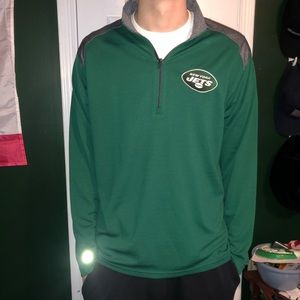 Antigua Green and White Jets Quater Zip Lightweight Football Sweatshirt